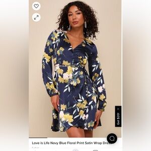 NWT Lulus Navy Blue floral satin wrap dress size 2x